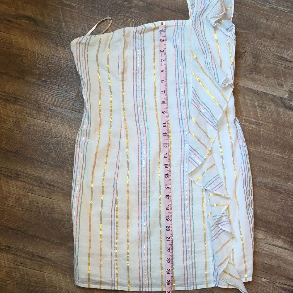 Tularosa Cait Mini Dress Ruffled Marshmallow With Metallic Stripes Size Small - Picture 12 of 14